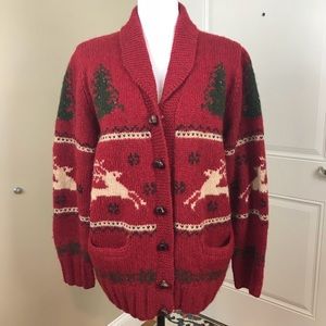 LL Bean Hand Knit Christmas Tree Reindeer Sweater